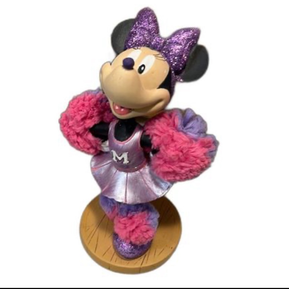 🍭Minnie Mouse 6.5" Cheerleader Bobble Head Ceramic Figure pink/purple